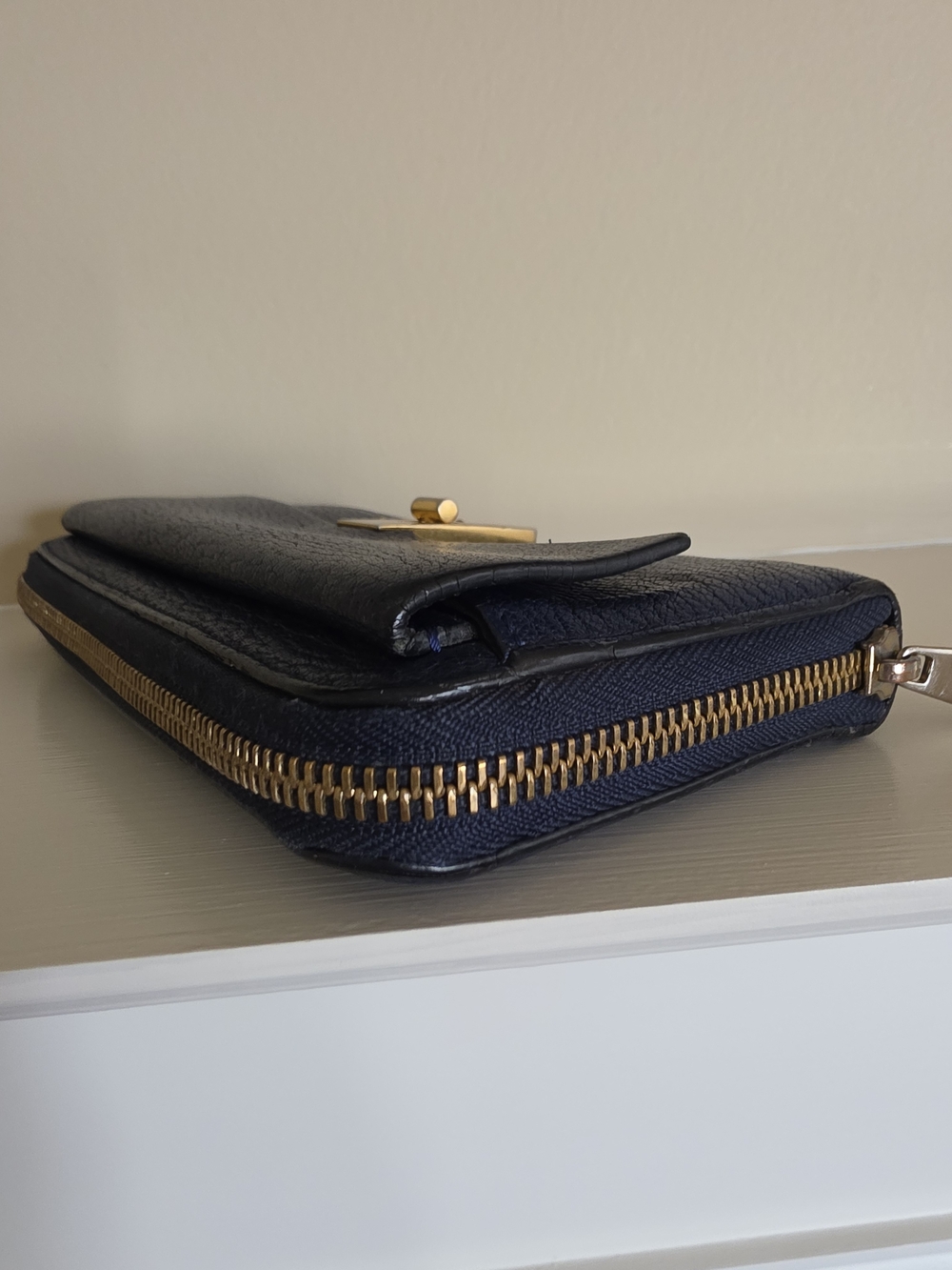 Chloe Navy Leather Zip Wallet with Gold Hardware And Chain Detail - Picture 8 of 14